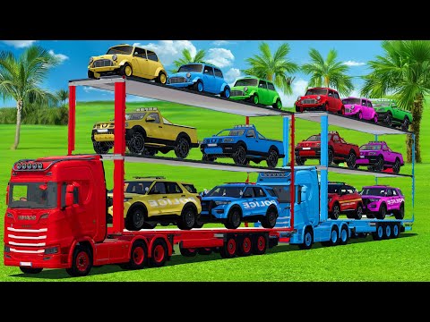TRANSPORTING LAND ROVER POLICE DACIA CARS & MINI COOPER WITH SCANIA TRUCKS - FS25