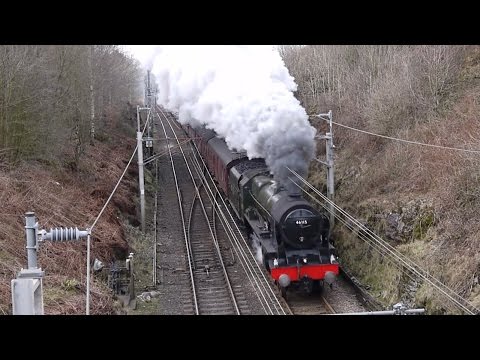 46115 Scots Guardsman Cumbrian Coast Express storms Oxenholme at speed 14 March 2015
