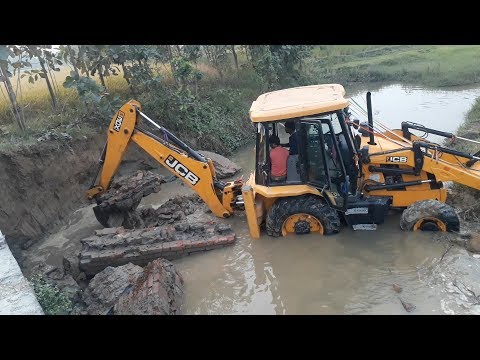 JCB Working For New Bridge Construction - JCB Breaking Bridge Wall - JCB Digger Video