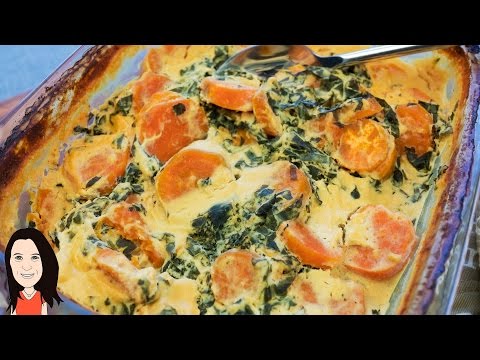 Vegan Cheesy Sweet Potato & Kale Bake - NO DAIRY RECIPE!
