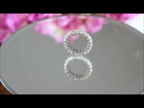 18K White Gold Princess and Round Cut Diamond Eternity Band Deco Antique 4.00ctw - KNR INC - 1047