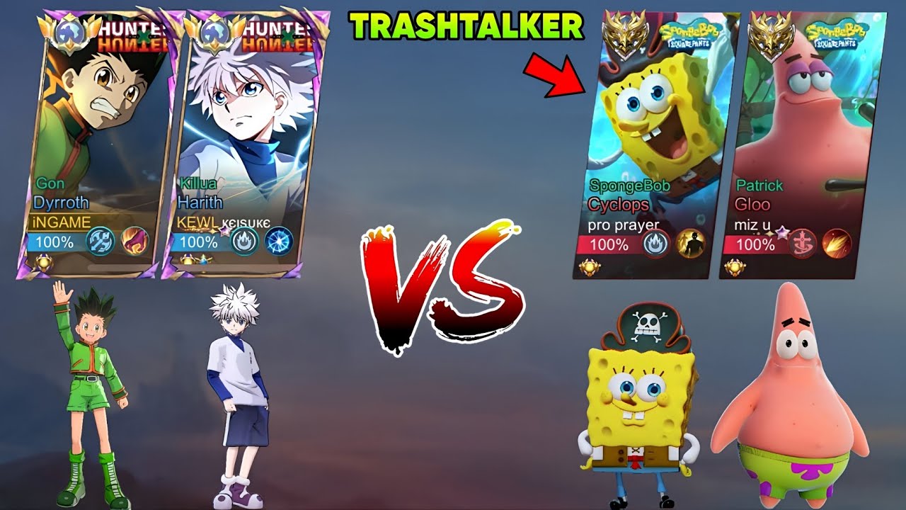 GON & KILLUA vs PATRICK & SPONGEBOB (trashtalker) BATTLE OF BEST COLLAB SKIN!!🔥 | WHO WIN!?