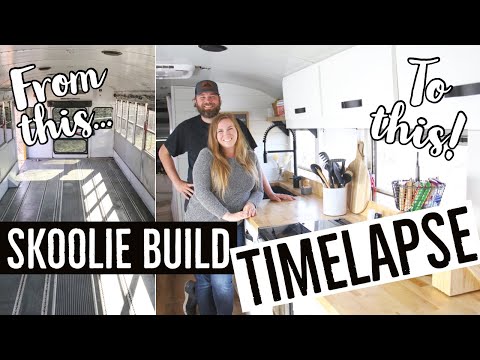 12 Months Converting School Bus into Dream Tiny Home on Wheels || Skoolie Build Timelapse