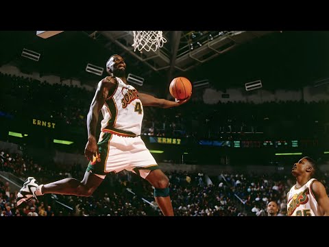 1996 NBA West Finals Game 7 Utah Jazz at Seattle SuperSonics, June 2, 1996, Kemp Reigns over Malone