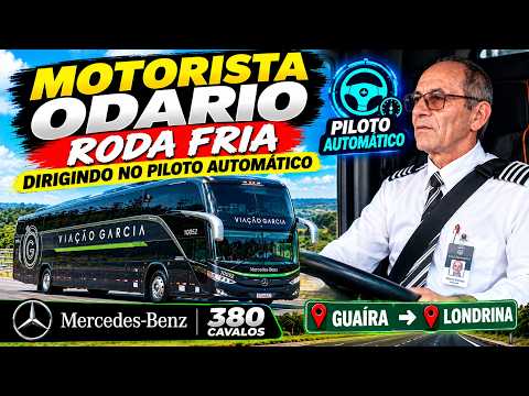 12:00 Guaíra destino Londrina. Ônibus Mercedes Benz 380 condução piloto automático. 