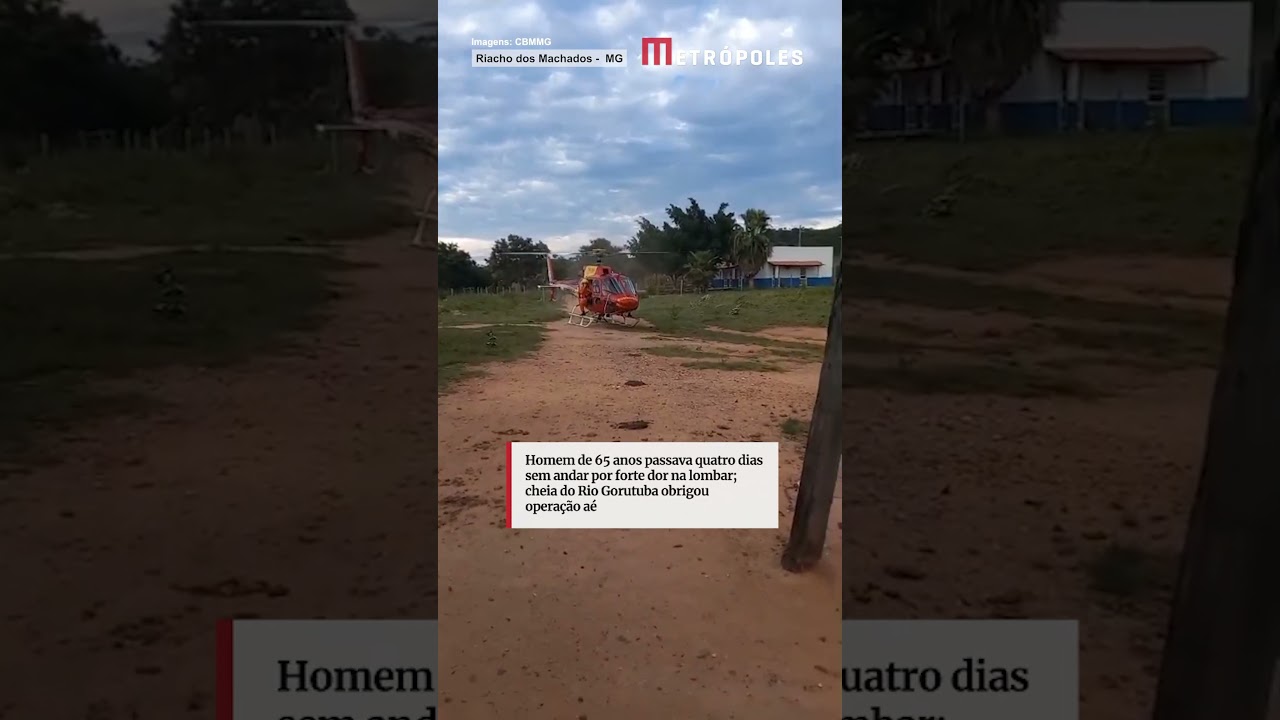 Bombeiros usam helicóptero para resgatar homem após cheia de rio em MG
