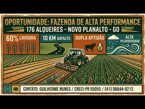  🌾 FAZENDA 176 ALQUEIRES EM NOVO PLANALTO-GO | Dupla Aptidão e 100% Plana