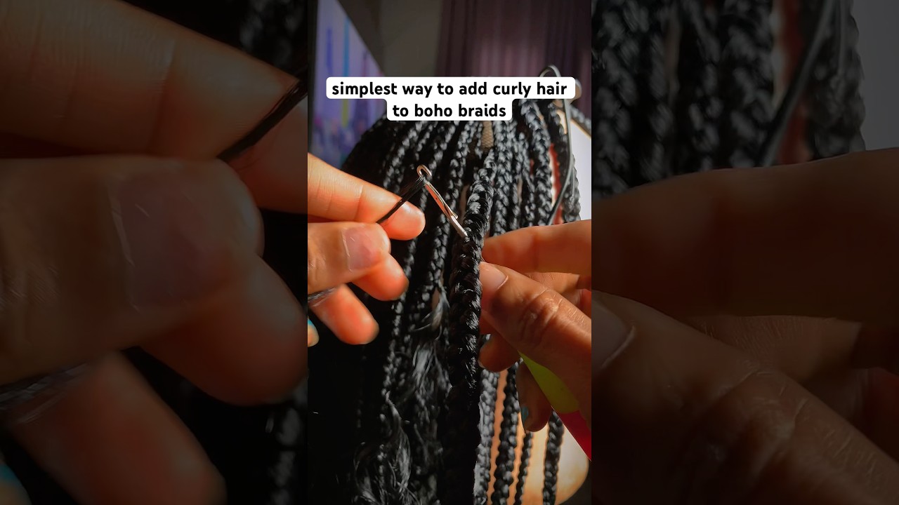simplest way to add curly hair to boho braids #hairstyle #hairtutorial #bohobraids #hairtok #braids