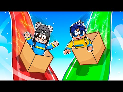 TENTE SOBREVIVER NO ROBLOX DESCENDO UM ESCORREGADOR GIGANTE COM UMA CAIXA - Brancoala Games