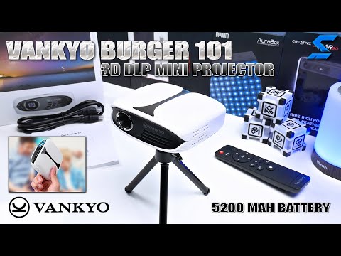 VANKYO Burger 101 Pico Portable 3D DLP Projector | Unboxing & Test | Builtin 5200mAh + Powerbank Use