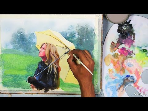 Acrylic Painting : A Girl in A Rainy Day | step by step