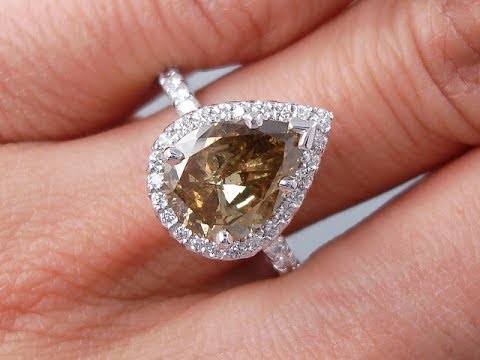 2.74 ctw Pear Shape Natural Cognac SI2 Diamond Engagement Ring - BigDiamondsUSA