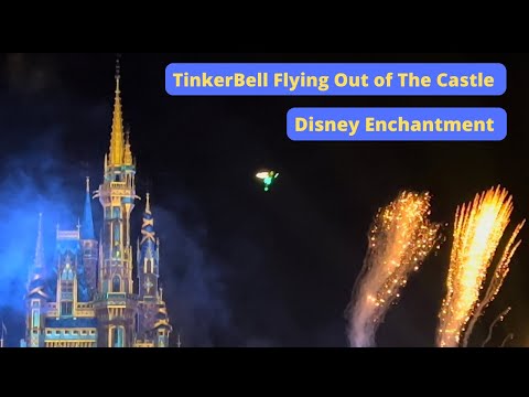 TinkerBell Flying out of the Castle During Disney Enchantment Fireworks | Walt Disney World