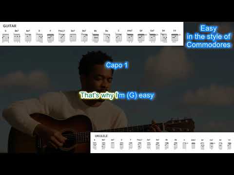 Easy (capo 1) in the style of Commodores play along with scrolling guitar chords and lyrics