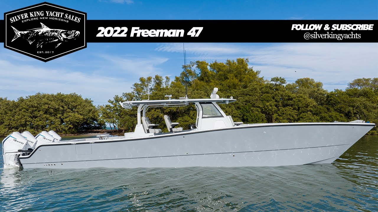 LOADED Freeman Boatworks 47 ! QUAD 450HP MERCURY RACING OUTBOARDS!