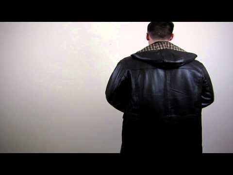 Men's Brown Cow Hide Duffle Coat - Detach Hood - Avon