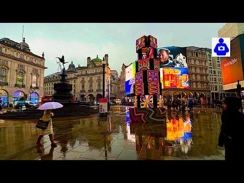 London Rainy Walk 🇬🇧 West End, Oxford & Regent Street, Piccadilly Circus  [4K HDR]
