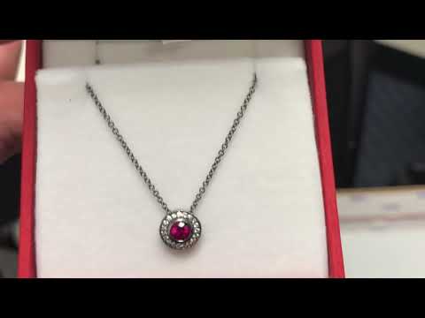 Ruby Pendant Necklace Vintage Style Black Gold Handmade