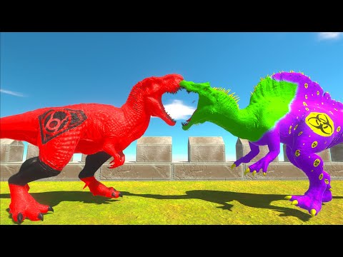 RED LANTERN T-REX vs TOXIC SPINOSAURUS DEATH RUN - Animal Revolt Battle Simulator