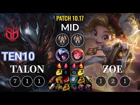 SB Ten10 Talon vs Zoe Mid - KR Patch 10.17