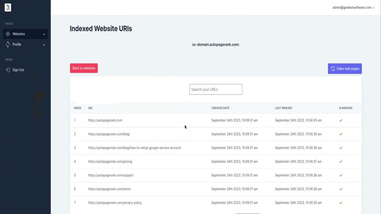 Auto Page Indexer demo video