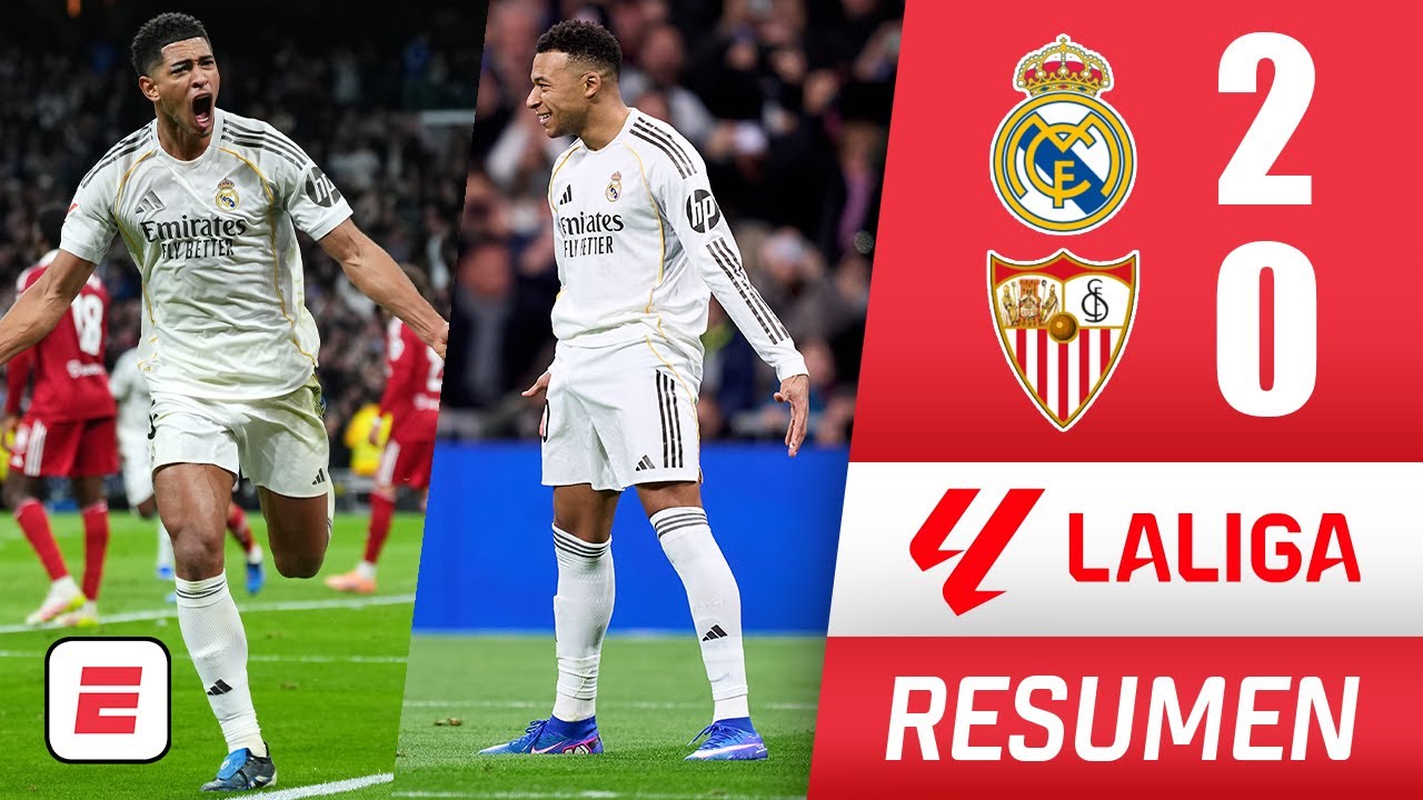 Real Madrid gana 2-0 al Sevilla con goles de Bellingham y Mbappé, quien iguala a Cristiano | La Liga
