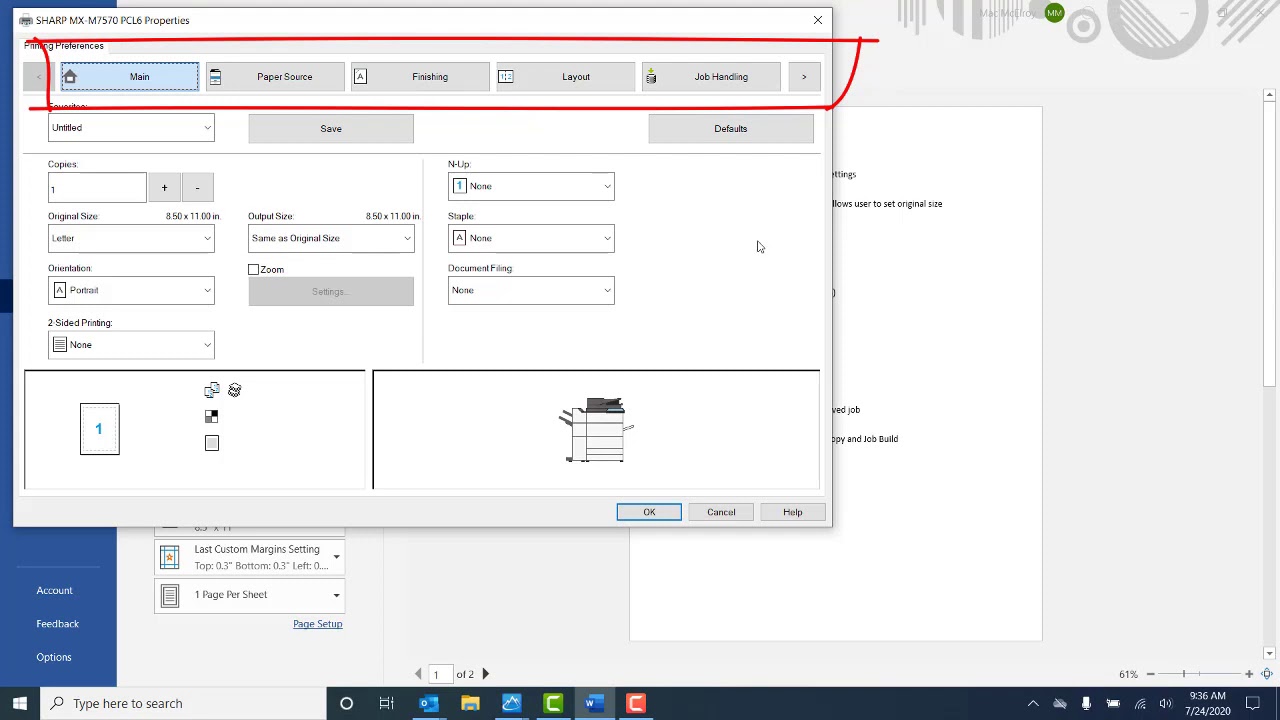 Sharp MX-M7570 Print options for Windows