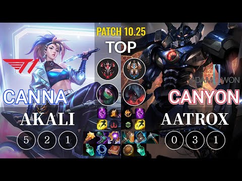 T1 Canna Akali vs DWG Canyon Aatrox Top - KR Patch 10.25