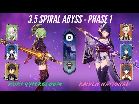 KUKI HYPERBLOOM and RAIDEN NATIONAL 3.5 SPIRAL ABYSS Floor 12: 9 Stars Showcase | Genshin Impact 3.5