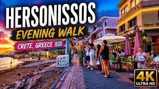 🌅 Evening Walk in Hersonissos, Crete 🇬🇷 | Summer Nightlife & Streets 4K