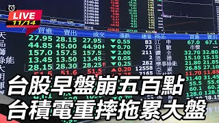 台股早盤崩五百點　台積電重摔拖累大盤