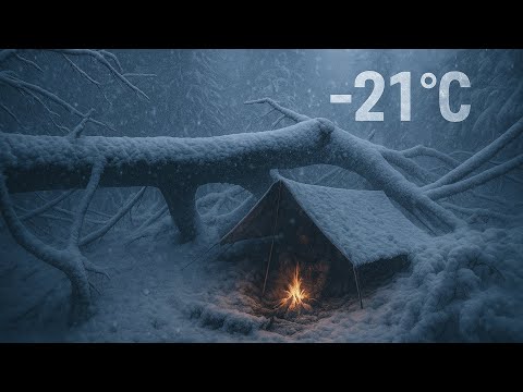 Extreme Winter Survival in Heavy Snow | Under a Fallen Tree at -21°C – Catch & Cook