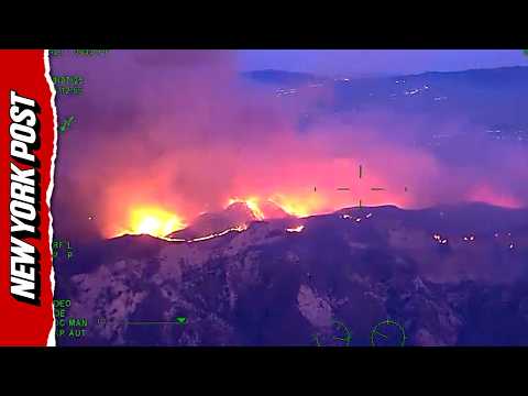 Night vision aerials reveal scale of massive California canyon fire