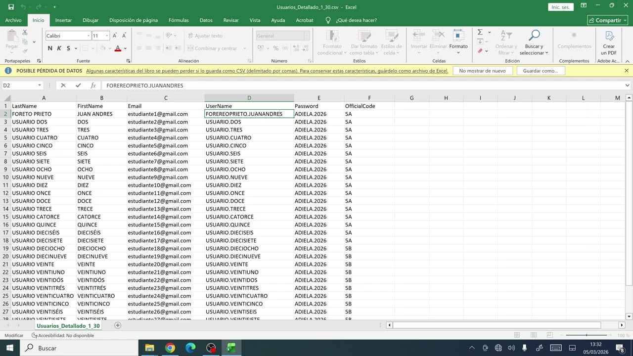 4 Paso Cómo preparar la base de datos de estudiantes en CSV para Avacom