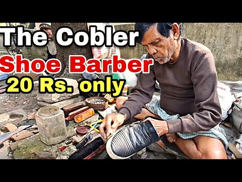 Woodland show polish by street side Indian Cobbler (shoe barber) | pure leather black shoe - ASMR