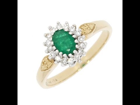 9ct Yellow Gold 0.16cts Brilliant Cut Diamond & Emerald Cluster Ring