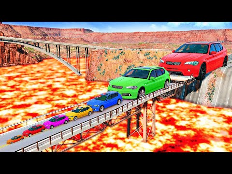 Big & Small Cars vs Bridge Broken and Lava River  - BeamNG.drive