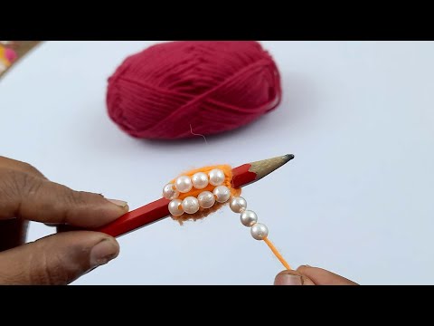 Superb Woolen Flower Making Trick Using Pencil - Hand Embroidery Amazing Flower Design - Sewing Hack