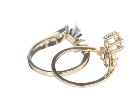 14k Yellow Gold Bypass Diamond with Marquise Wedding Bridal Ring Set
