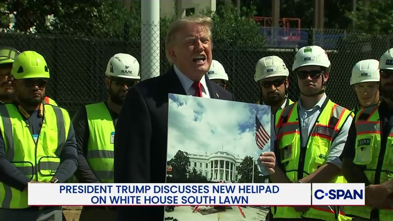 Video: Trump inspects new granite White House helipad, touts strength and future uses