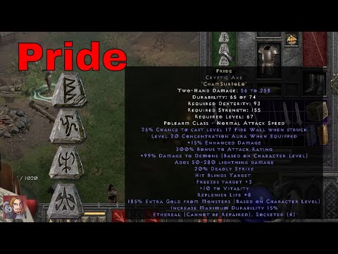 Diablo II Resurrected Rune Words - Pride (Cham Sur Io Lo)