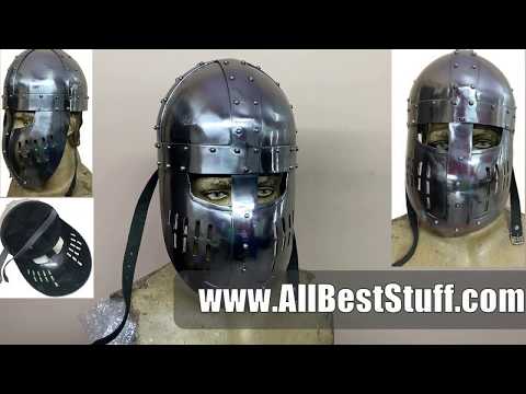 Watch YouTube Video for Medieval Norman Faceplate Spangenhelm Heavy 14G Helmets