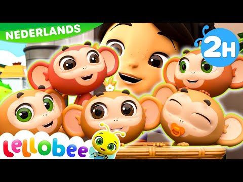🙉 Vijf Kleine Aapjes 🙉 | Lellobee Nederlands | Kinderliedjes | Leervideo's voor kinderen