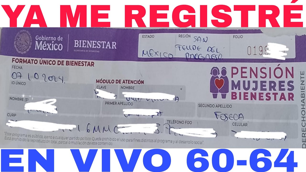 ☝️YA ME REGISTRÉ HOY 60 61 62 63 64 MUJERES🎉CURP🌟200%🔥 ADULTOS MAYORES 💥