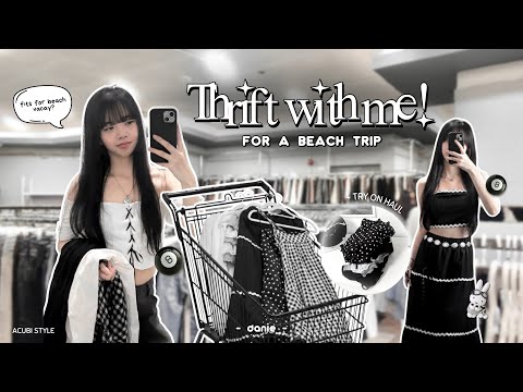 THRIFT WITH ME for a Beach Trip 🛒.˚𓇼 + Try-On Haul: Pinterest Inspired Acubi Style