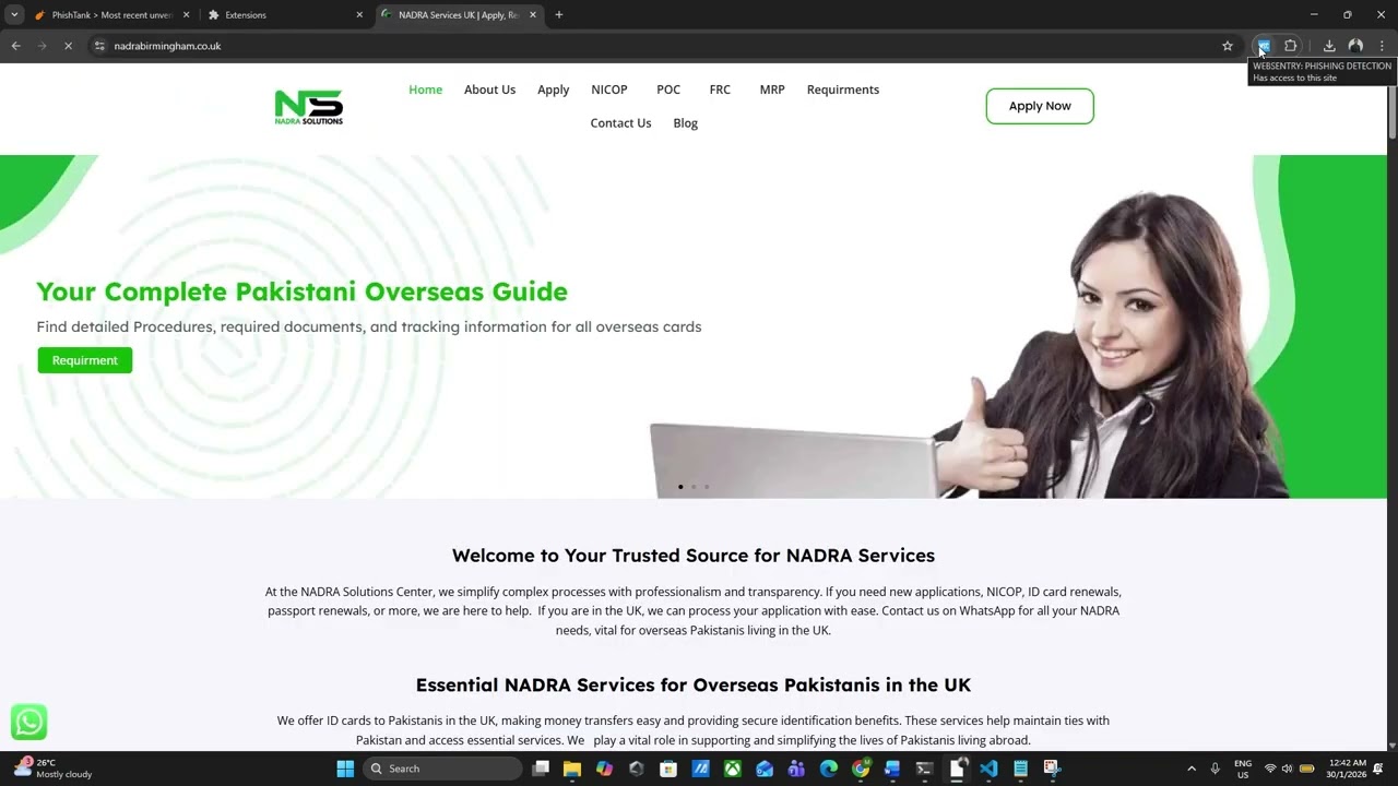 WEBSENTRY-Phishing Detection Chrome Extension Demo Video