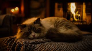 12 Hours of Cozy Cabin Fireplace & Cat Purring 🐾😴 Fall Asleep Instantly to Crackling Fire Ambient🔥