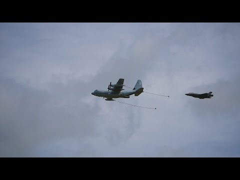 RIAT 2016 Airshow F-35B Lightning Stealth Fighter & Hercules Tanker / Refueller Flypast Display