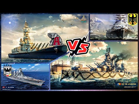 Atlántico VS Bismarck, Zieten, Alabama & Veneto | World of Warships