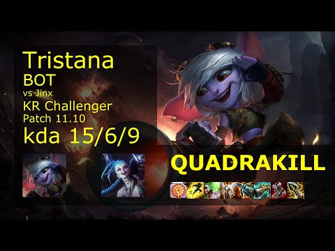 Tristana ADC vs Jinx - KR Challenger 15/6/9 Patch 11.10 Gameplay // [롤] 트리스타나 vs 징크스
